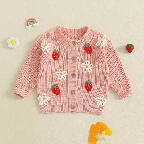 Newborn Infant Toddler Baby Girl Sweater Button Down Cardigan Long Sleeve Embroidery Strawberry Fall Winter Knitwear4