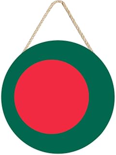 Glohox Bangladesh National Flag Round Sign For Front Door Decor,Bangladesh Wooden Sign 12"x 12" Round Wood Hanging Door Sign Decoration for Wall Rustic Decor