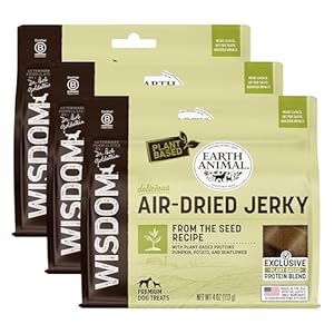 Earth Animal Wisdom Air-Dried Jerky from The Seed Recipe | Dog Treats | Dog Snacks | Premium Natural Plant-Based Jerky Strips | 4 oz |Made in The USA (Pack of 3)