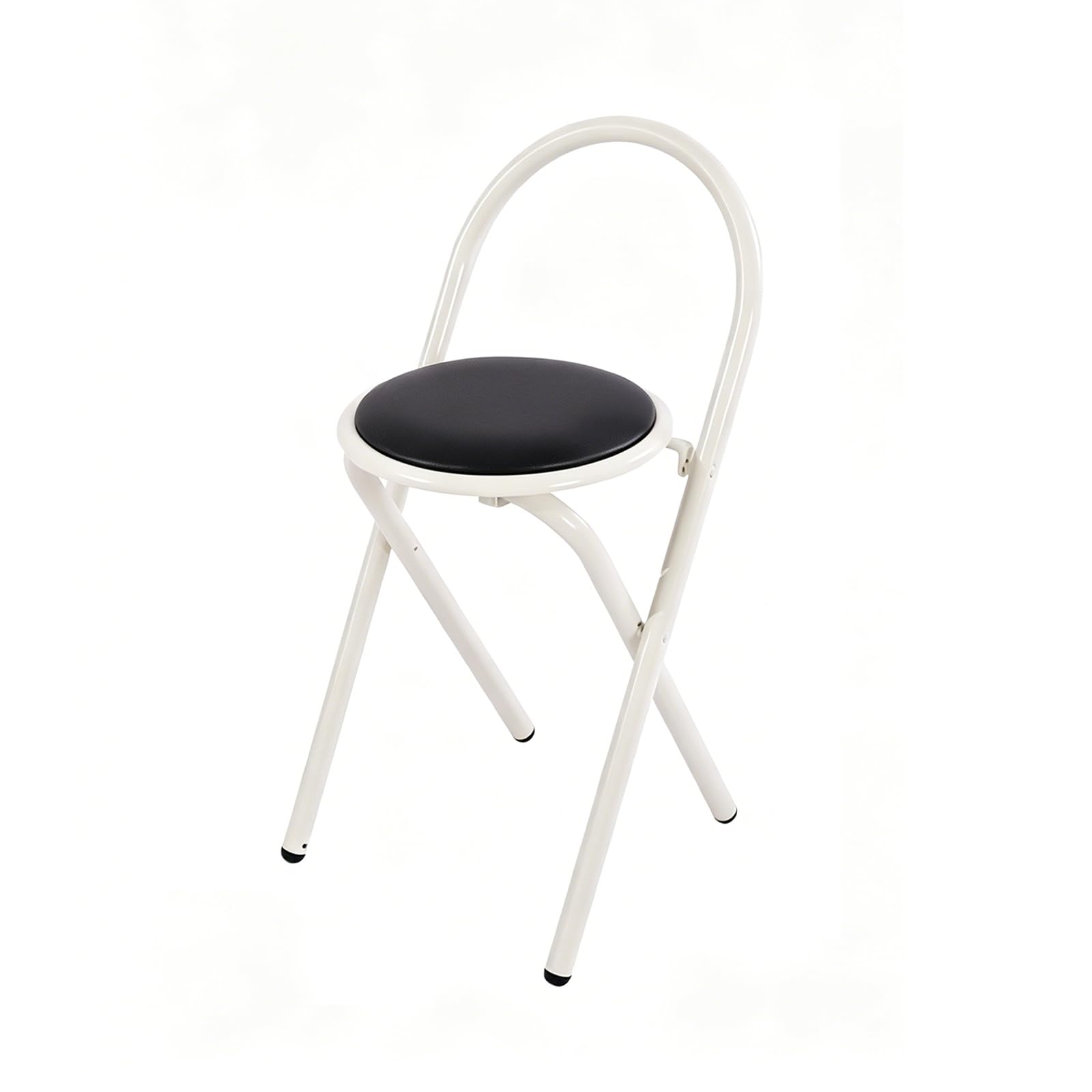 Taburete Plegable con Respaldo y cojín,Taburete de Bar Alto Plegable portátil Redondo de Cuero,Adecuado para cocinas y Bares domésticos Black