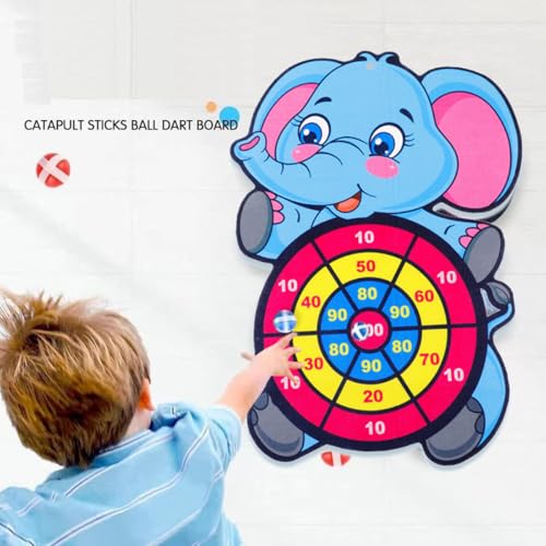 Image of Dart Game for Kids, Elephant Design Sticky Ball Target Board with 3 Balls, Indoor Outdoor Activity for Boys Girls Age 3-12, Fun Party Game for Hand Eye Coordination Training, Polyester Material