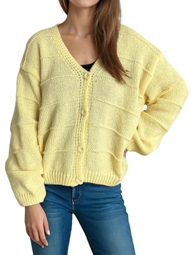 utcoco Women's 2025 Fall Fashion Button Down Cardigan Sweater Loose Casual Cable Knit Sweater Coat