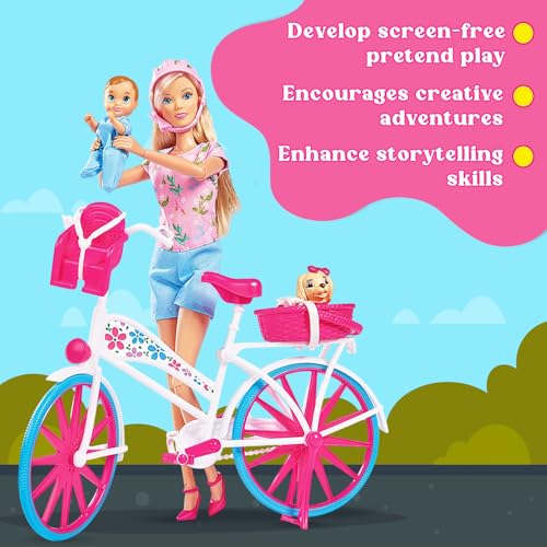 Image of Steffi Love Bike Tour| Realistic Doll Set| Complete Doll Set with Bicycle, Helmet, Baby & Pet| Imaginative & Pretend Play Set| Ideal Gift for Girls of Age 3 & Up- Bike Tour