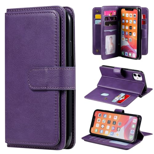 Coque cuir iPhone 14 Pro Max violette de qualité supérieure avec lanière