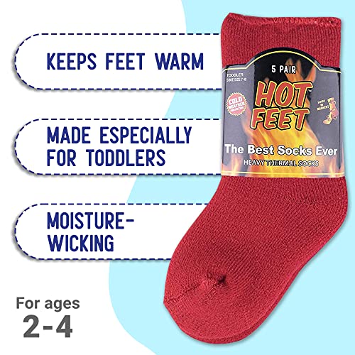 Hot Feet Toddler Boys And Girls Crew Warm Thermal 5/6 Pack Socks W/Soft Thick Brushing Inside, Medium, Women, Christmas Blue #TOP5