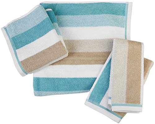 Caro Home Dana Stripe Towel Collection Finger Tip Blue/Beige/White