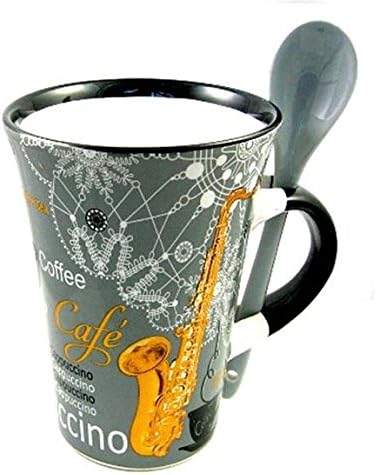 Little Snoring Gifts Cappuccino Mug With Spoon - Saxophone Grey