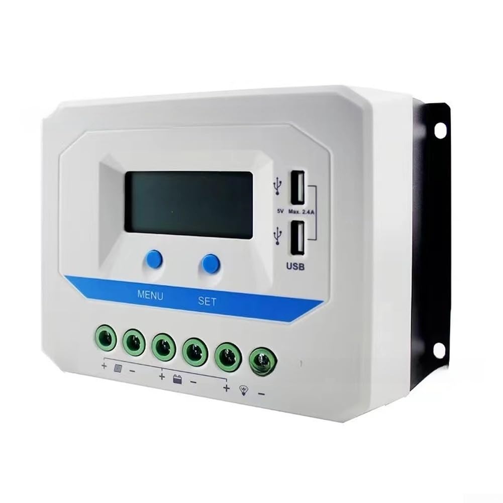 Regolatore di carica solare 12/24 V per PWM con display LCD e doppia USB, per camper, campeggio, barca, lampione, compensazione automatica della temperatura (60A)