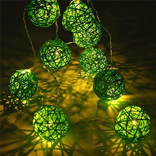 Led String Light，Morbuy Rattan Ball String Lights 20 Balls 2m LED Fairy Light Warm White Light Battery Powered Perfect for Indoor Outdoor Garden Chrismas Festival Party Wedding (Green)
