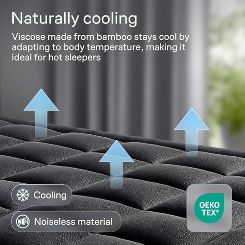 Ultra Soft Queen RV Size Mattress Topper - Viscose Made from Bamboo Pillow Top Mattress Pad for Back Pain Relief - Naturally Cooling for Hot Sleepers, Black
