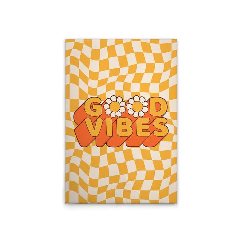 Toile décorative rétro multicolore Good Vibes jaune orange 60 x 90 cm