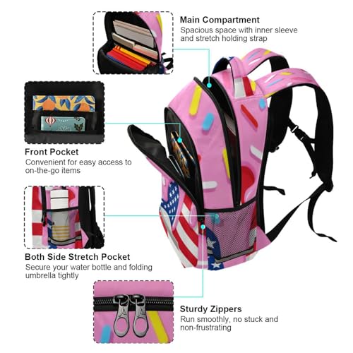 Image of Ice Cream Drips Usa Flag Backpacks with Chest Strap,Lightweight Bookbags 17 Inch, Casual Daypack Bags