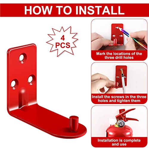 4 Sets Fire Extinguisher Mount Fire Extinguisher Bracket for 5-20 lb Fire Extinguisher Wall Mount Universal Fire Extinguisher Holder Wall Hook with Screws Gaskets Self Adhesive Safety Sticker Sign
