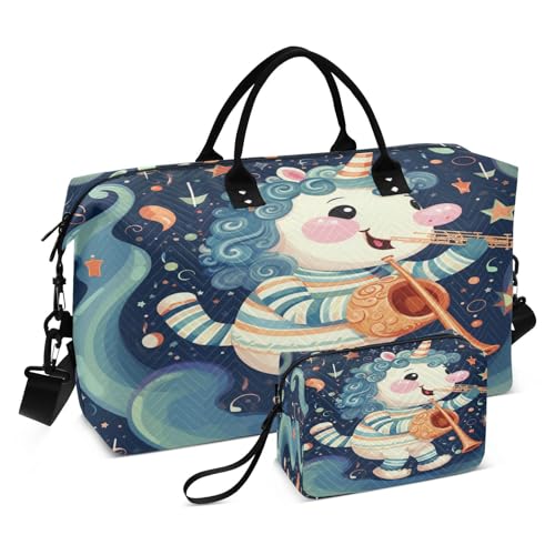 Cute Saxophone Unicorn Sports Swim Gym Bag Weekender Duffel Travel Bags Handbag with Makeup Storage Bag for Girls Men