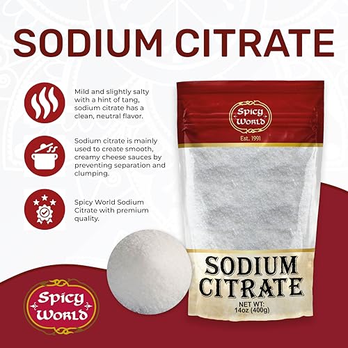 Image of Sodium Citrate Powder 14 Ounce - Food Grade, Non-GMO - Emulsifier for Cheese, Spherification, and Molecular Gastronomy Cooking (Pack of 3)