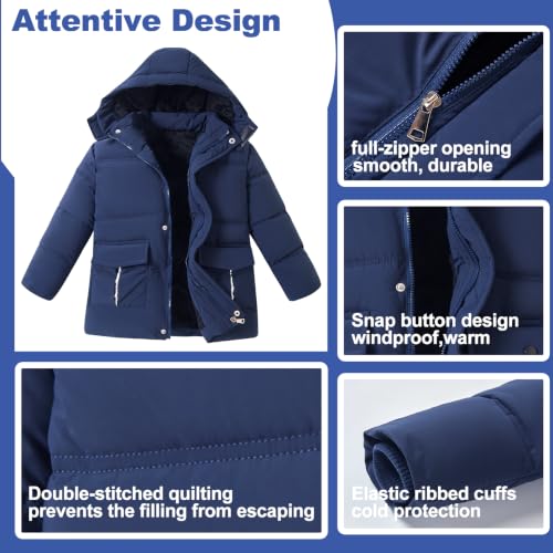 Image of UVIPC 6-12 Years Boys Winter Coat Kids Warm Jacket Wind Water-Resistant Puffy Coats Outwear Toddler Hood Fleece Inner