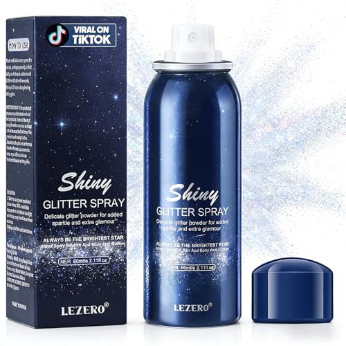 Lezero Body Glitter Spray, Temporary Shiny Hairspray for Face, Hair, Clothing, Long Lasting Quick-Drying Shimmer Mist for St. Patrick's Day, Music Festival Rave, Nightclub Party, Prom, 2oz