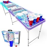 Custom 8-Foot Folding Party Table w/Music Sync LED Lights, Free Set of HEXCUPs & (9) Pong Balls