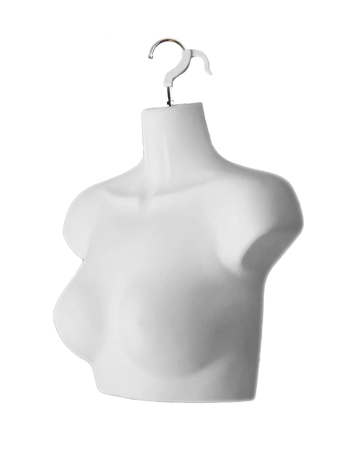 White Female Mannequin Chest Long Hollow Back Body Torso Set w/ Metal Stand with Metal Pole & Hanging Hook, S-M Size (4)