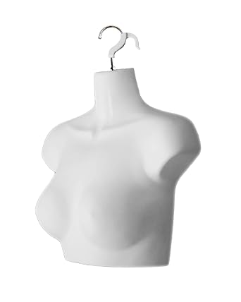 White Female Mannequin Chest Long Hollow Back Body Torso Set w/ Metal Stand with Metal Pole & Hanging Hook, S-M Size (1)