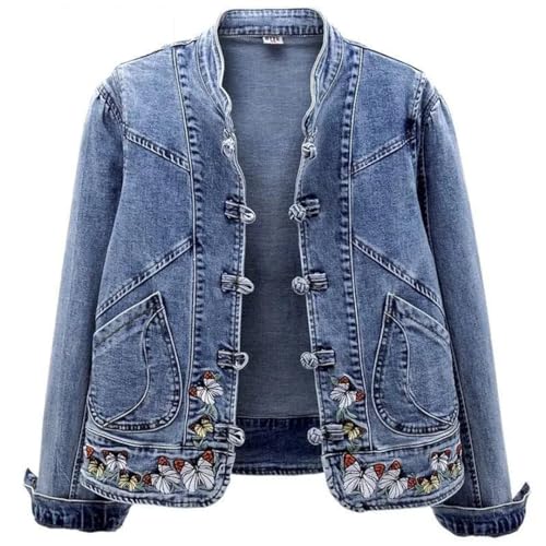 Generic Women's Short Denim Jacket Vintage Embroidered Stretch Jacket Spring Autumn Slim Tops2