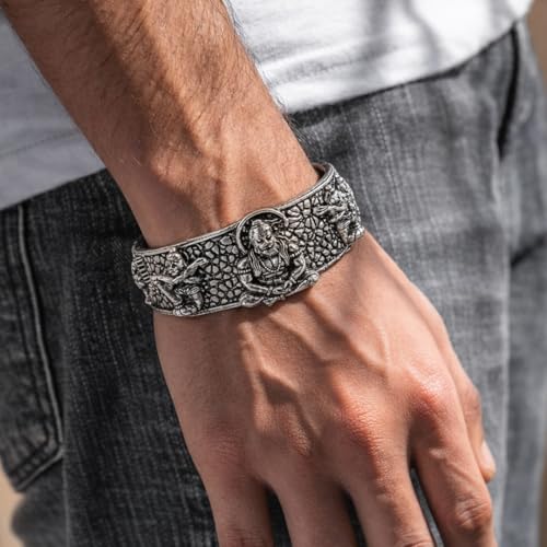 Pulsera oxidada Hanuman Kada de plata para fuerza y protección miniatura 5