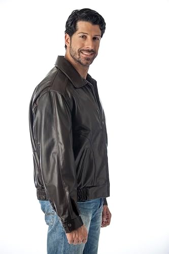 Miniatura 8 de REED Chaqueta de cuero All American Bomber para hombre, fabricada en EE. UU