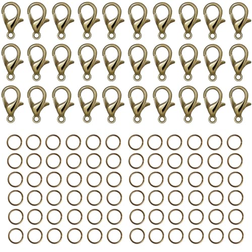 500 Pieces Set Lobster Claw Clasps 100 Lobster Clasps 400 Open Jump Rings for Jewelry Making Bracelet Necklace DIY Jewelry Making Findings Crafts Fastener Hook (Bronze)