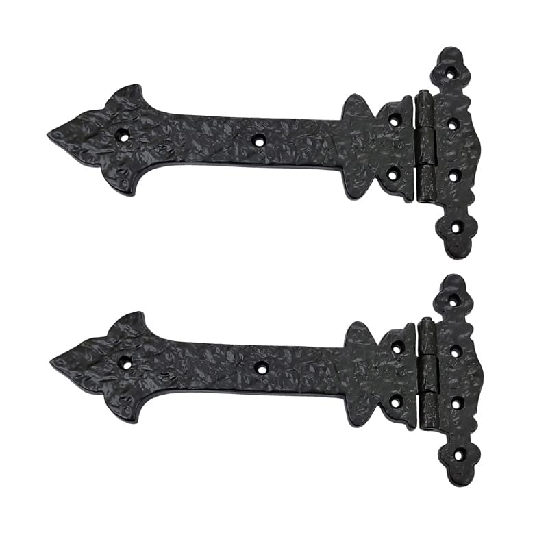 Image of Adonai Hardware Adonijah Antique Cast Iron Strap T Hinge with Texture (8 inch x 2 Pack, Matte Black) for Barn Doors, Gates, Kitchen Cabinets, Sheds, Wooden Box, Furniture, Cedar Chest and Trunks