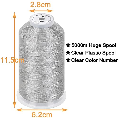 Image of New brothread - Single Huge Spool 5000M Each Polyester Embroidery Machine Thread 40WT for Commercial and Domestic Machines - Christmas Silver