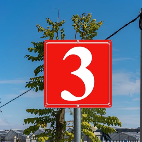 Image of Premium Aluminum Number Signs 3, Metal 12 inch X 12 inch Red Numbered Signs Outdoor for Parking Lots, Floor, Dock, Court, Aisle, Field, High Visibility, No Fade, Weather-resistant
