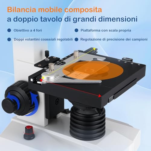 Trinokulares optisches Mikroskop, 40- bis 5000-fache Vergrößerung, wissenschaftliches Profimikroskop mit USB-Kamera und mechanischem Tisch, Mikroskop für Erwachsene