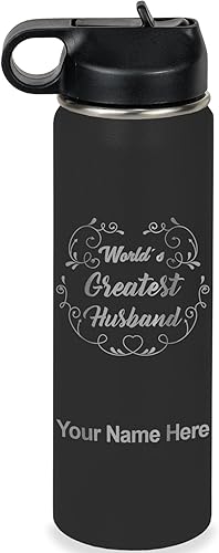 Miniatura 26 de LaserGram Botella de agua de doble pared con pajita, 20 onzas, grabado personalizado incluido (rosa) Rosa,Negro,Verde camuflaje,Coral,Azul