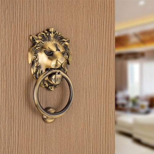 Image of COMPASS Lion Mouth Brass Home Decor | Door Decor | Door Knocker with Antique Finish | 7 inch | Pack of 1