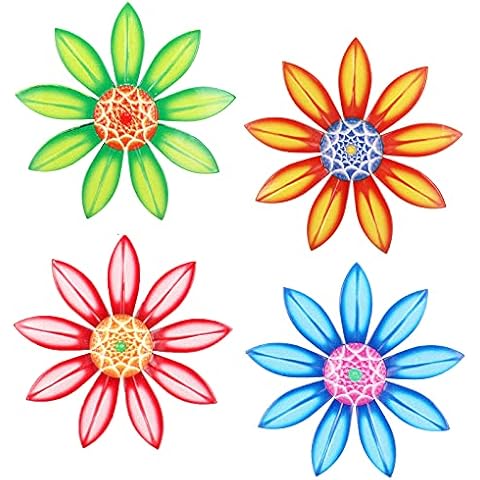Wikay 4 Stücke Wanddekoration Blumen Metall Blumenkunst 3D Wandhänger Wandbild Wandschmuck Dekorationen Kunst Wandskulpturen Cover