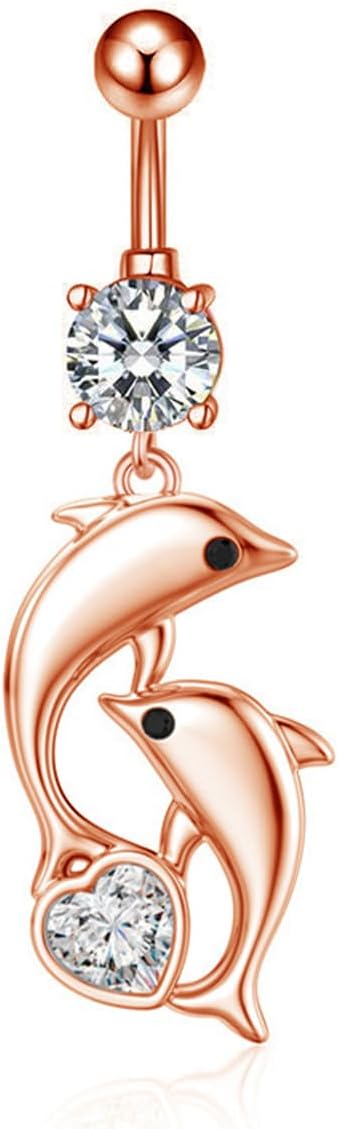 3 Pcs Belly Button Rings for Women Surgical Stainless Steel Dolphin Dangle Belly Rings Dangling Piercing Jewelry Silver Gold Belly Button Ring - Image 3