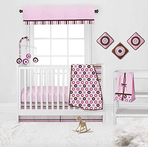 Bacati - Mod Dots/str Pink/Choc 10 Piece Girls Nursery Décor & Baby Bedding Set Including Two Crib Fitted Sheets 100% Cotton for US Standard Crib