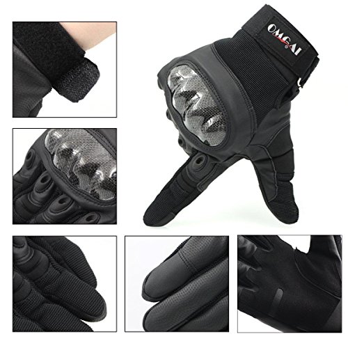 Omgai Men's Full Finger Motorcycle Gloves Of Pu Leather And Hard Knuckle For Military Tactical Airsoft Outdoor Sports Black, M #TOP3