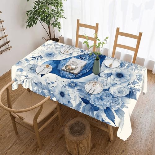 Nappe de table rectangulaire motif fleurs et merle bleu lavable pour repas - 2