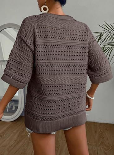 Image of Acelitt Crochet Tops for Women Summer Short Sleeve Sweater