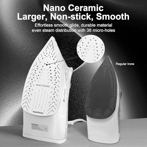 Image of Martisan Steam Iron for clothes, 1800W, Nano Ceramic Soleplate, Dynamic Steam Burst, Precise Thermostat for All Fabrics, Auto-off, Fast Heating, Self-Clean, 4-in-1 Iron, Anti-Drip, Anti-Calc