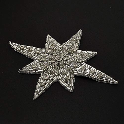 2-Pcs Star Rhinestone Beaded Applique, Beaded Patch, 4" X 4-3/4'', Tr-12145 (Crystal / Silver) #TOP7