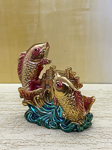 Image of Fengshui Exclusive Multicolor Small Size Polyresin Double Arowana Fish Showpiece for Office Decor, Home Decoration (AF-2563)