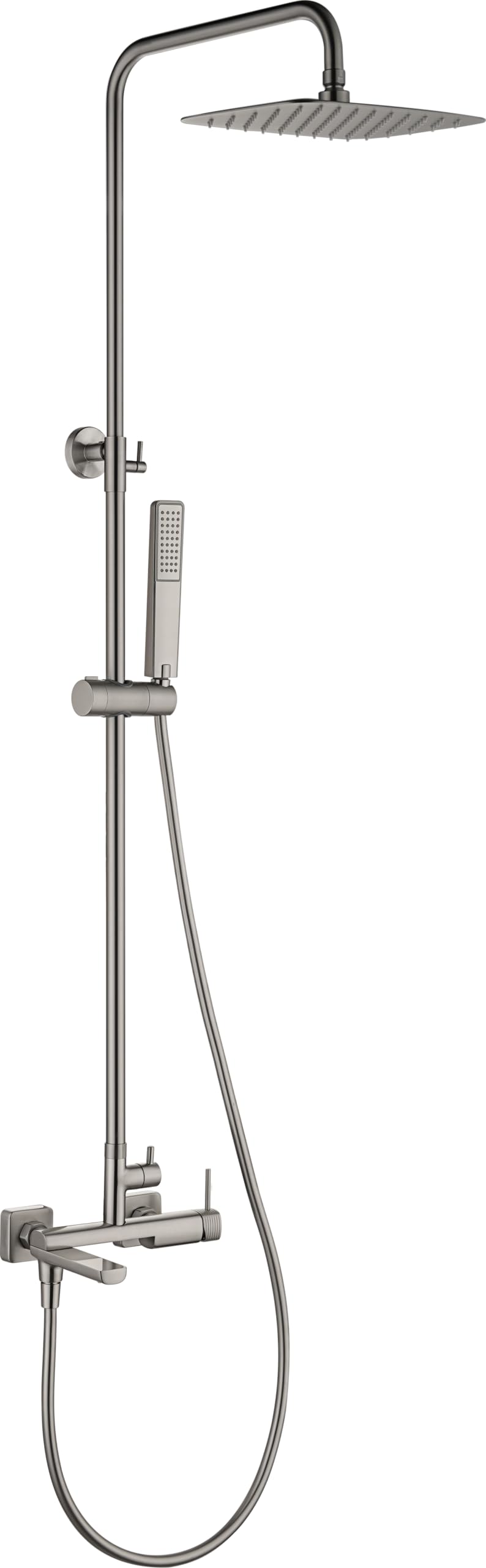 IMEX - Columna Ducha con Grifo para Bañera Níquel Cepillado | Conjunto de Bañera con Alcachofa y Rociador Antical | Griferia en Latón y Acero Inox S.304 con Barra Extensible | Serie Firenze