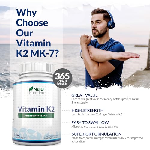Vitamin K2 MK7 200mcg - 365 Vegan Tablets not Capsules - 1 a Day - 1 Year Supply - High Strength VIT K2 Menaquinone - Easy to Swallow - Made in The UK - Nu U Nutrition - Image 4