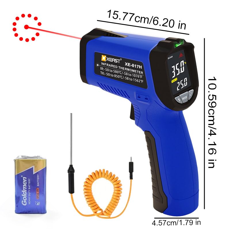 Termometro a infrarossi con sonda K -50°C ~ 580°C Misuratore di temperatura IR Termometro laser digitale senza contatto con funzione di allarme Emissività regolabile