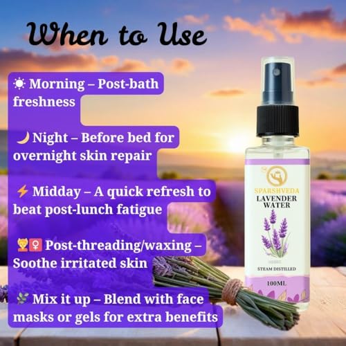 Image of Lavender Water - 100 % Pure, Calming Face & Body Toner Mist - Ayurvedic Steam-Distilled For Oil-Control, Acne-Control, Skin Hydration 200ML (Pack of 2)