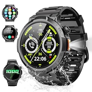 Smart Watches for Men (Answer/Make Call), 1.53″ HD Military Smartwatch, 50+ Days Extra-Long Battery Life Fitness Watch , Flashlight/110+Sports/Heart Rate/Sleep Monitor/IP68 Waterproof Android iOS