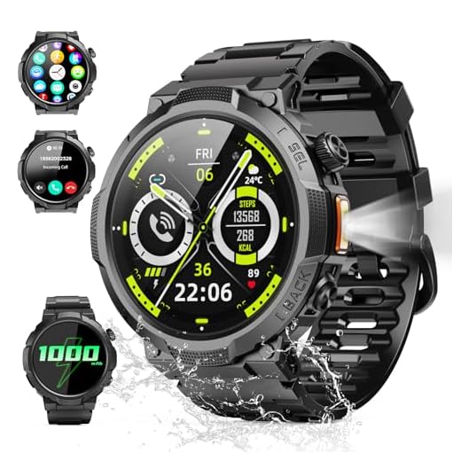 Soudorv Montre Connectée Homme, Militaire Smartwatch avec LED Lampe, 1000mAh/1.53" HD/Appels Bluetooth, Montre avec Fréquence Cardiaque/Sommeil, Etanche IP68 pour Android iOS, Noir