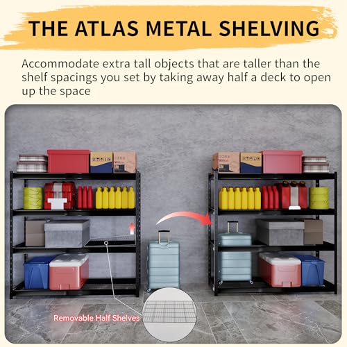 Image of The Atlas 72 inch W Metal Garage Shelving Unit Load 12000 Lbs, Heavy Duty Storage Rack, Adjustable Industrial Shelves for Warehouse Shop Basement, 72 inch W x 24 inch D x 72 inch H, Grey